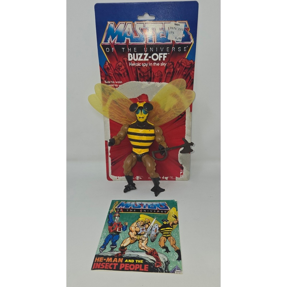 Masters of the Universe 1983 Buzz Off Action Figure Weapon Box Back Helmet